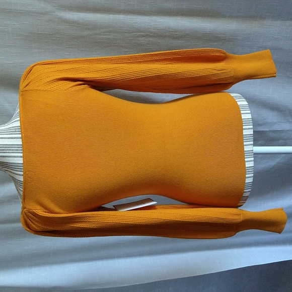 Mustard balloon sleeves knit pullover top wool blend sweetheart neck size small - Picture 3 of 11